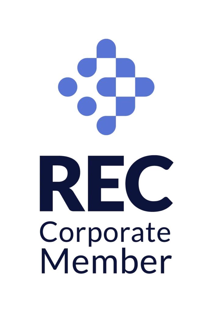 A blue and white logo for the rec corporate member.